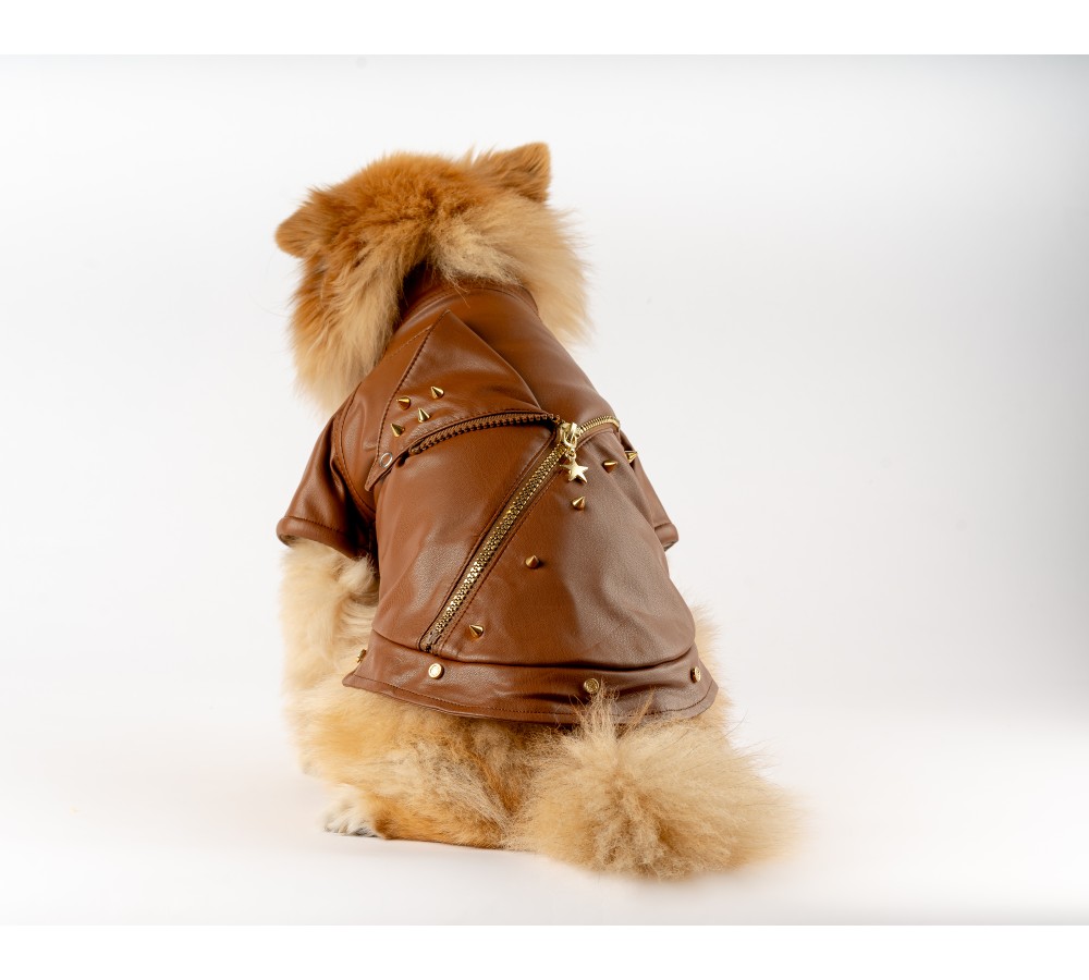 SIRT FERMUARLI DERİ CEKET KAHVERENGİ